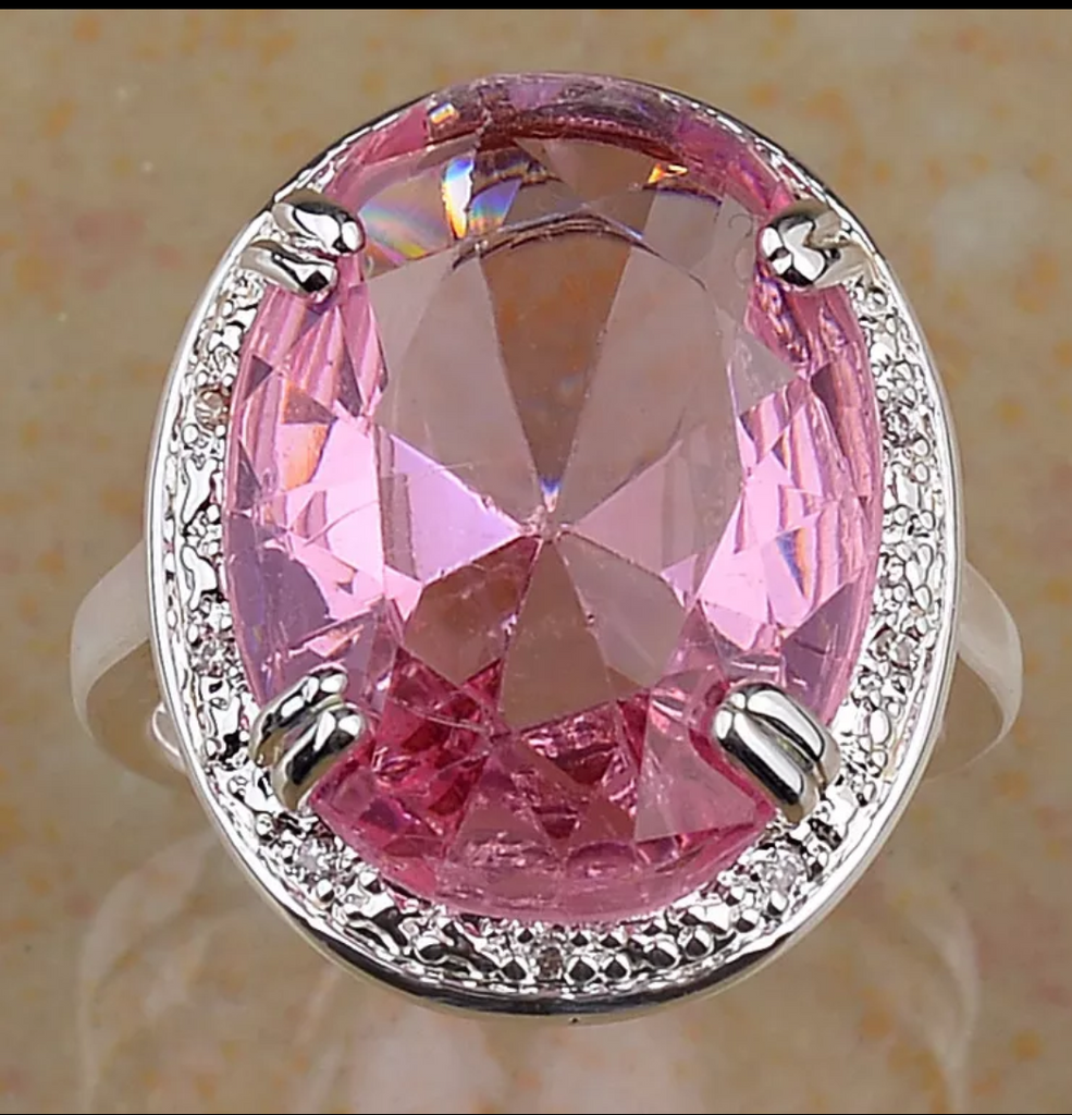 Silver and pink topaz size 6