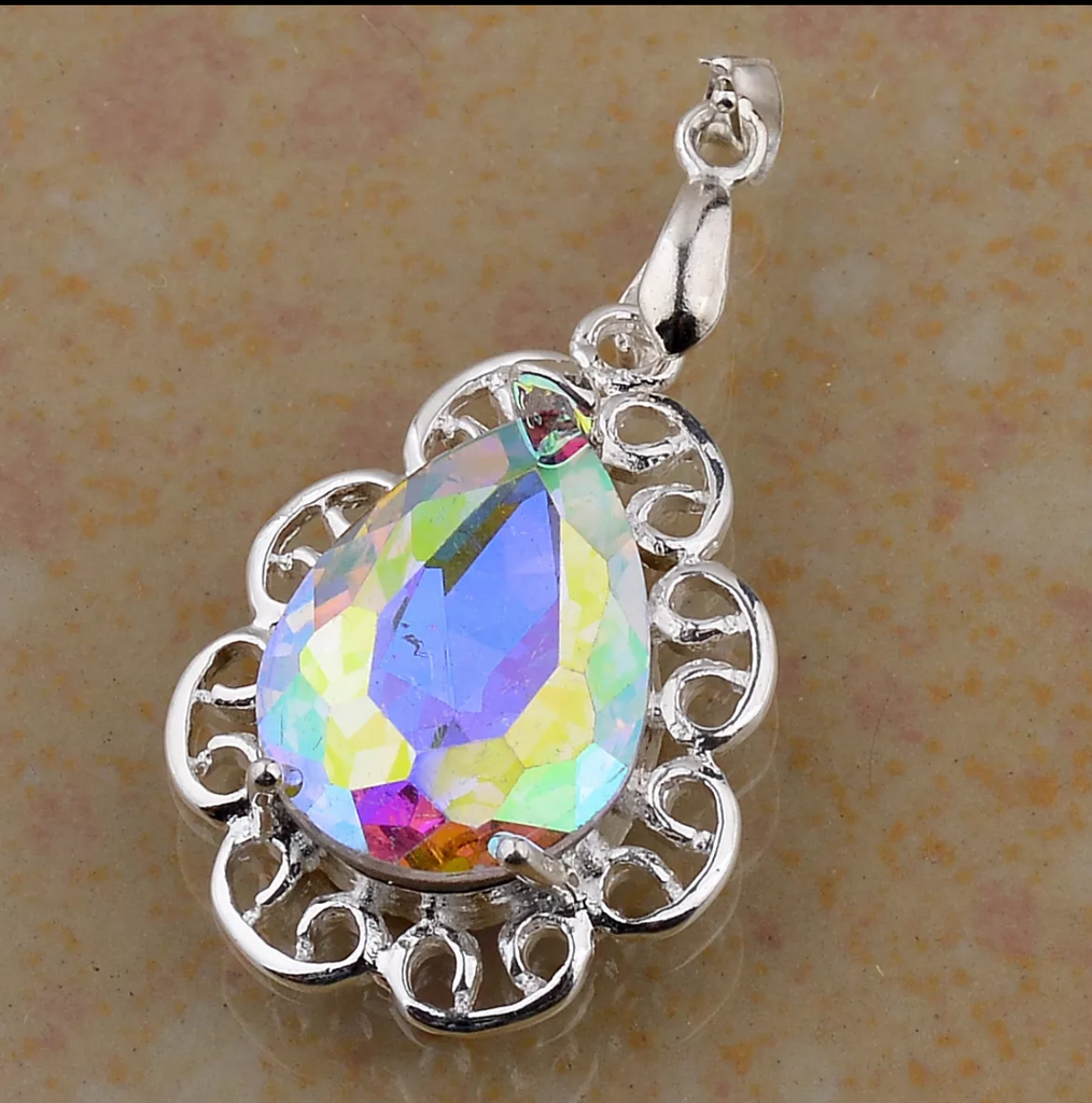 Silver and rainbow topaz (comes with a chain)