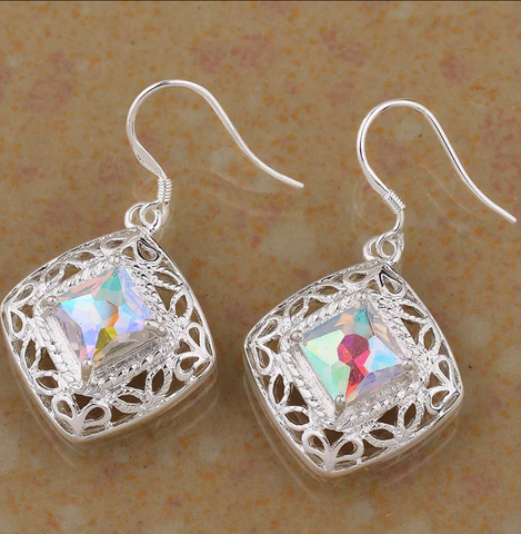 silver, rainbow topaz earrings