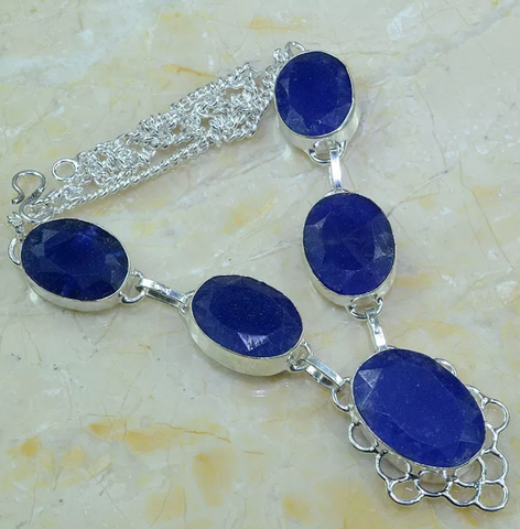 silver, sapphire necklace