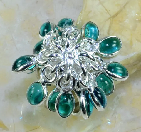 silver, blue green topaz size 7