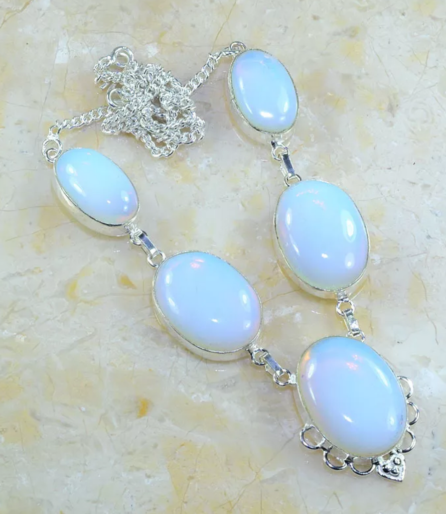 silver, opalite