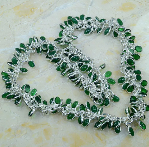 silver, green quartz