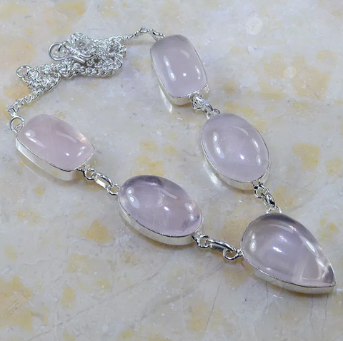 silver, pink quartz