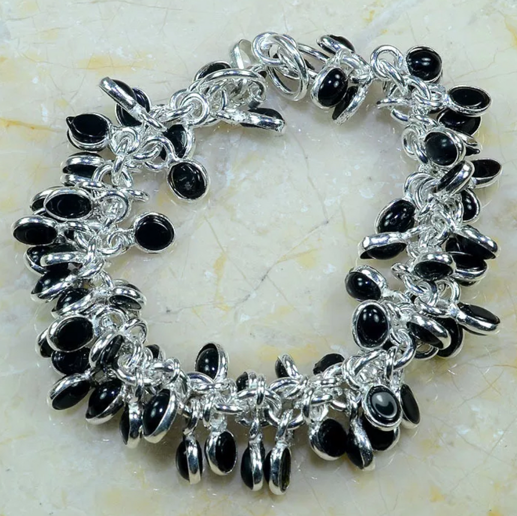 silver, black onyx