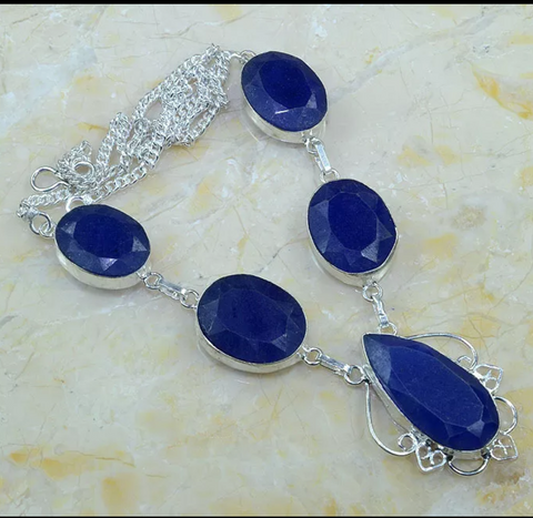 silver, sapphire necklace