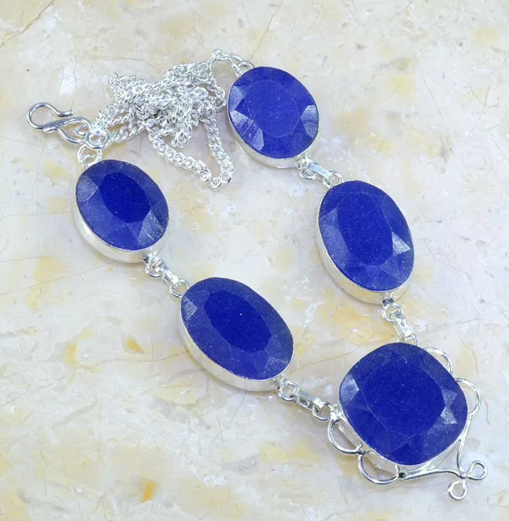 silver, sapphire necklace