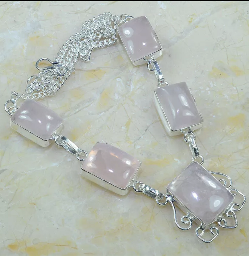 silver, pink quartz
