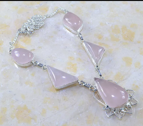 silver, pink quartz