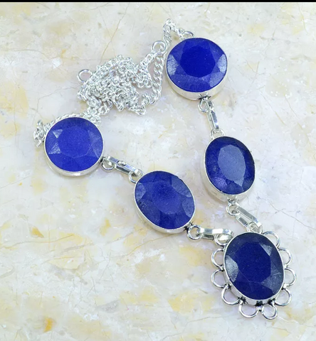 silver, sapphire necklace