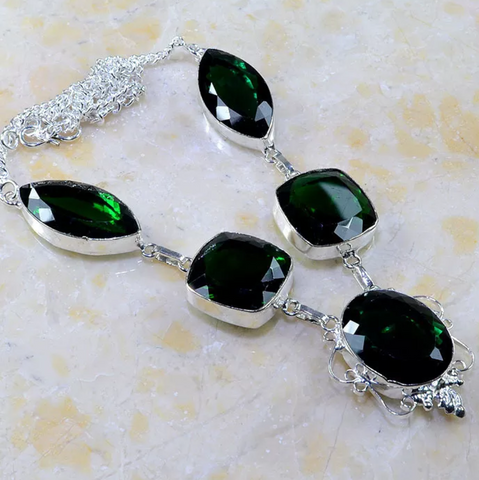 silver, green quartz