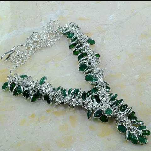 silver, green quartz