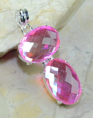 silver, pink rainbow topaz