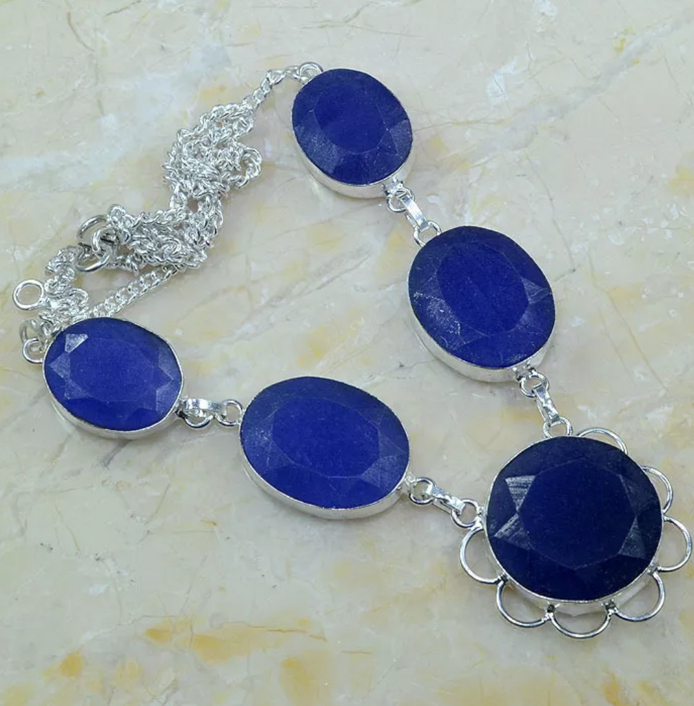 silver, sapphire necklace