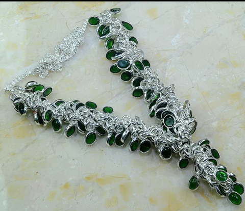 silver, green quartz