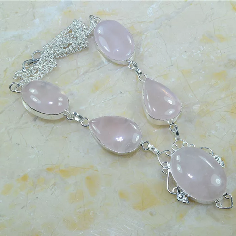 silver, pink quartz