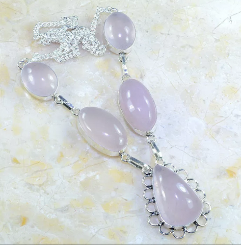 silver, pink quartz