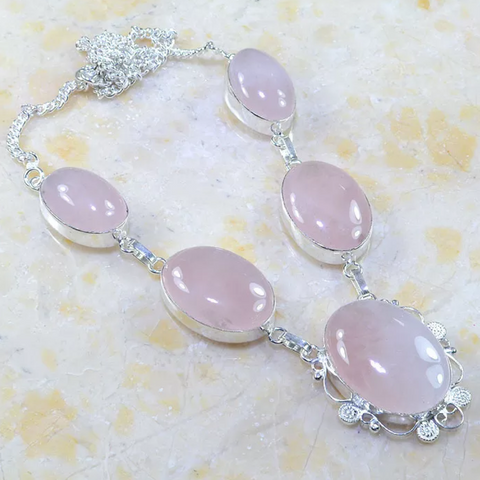 silver, pink quartz