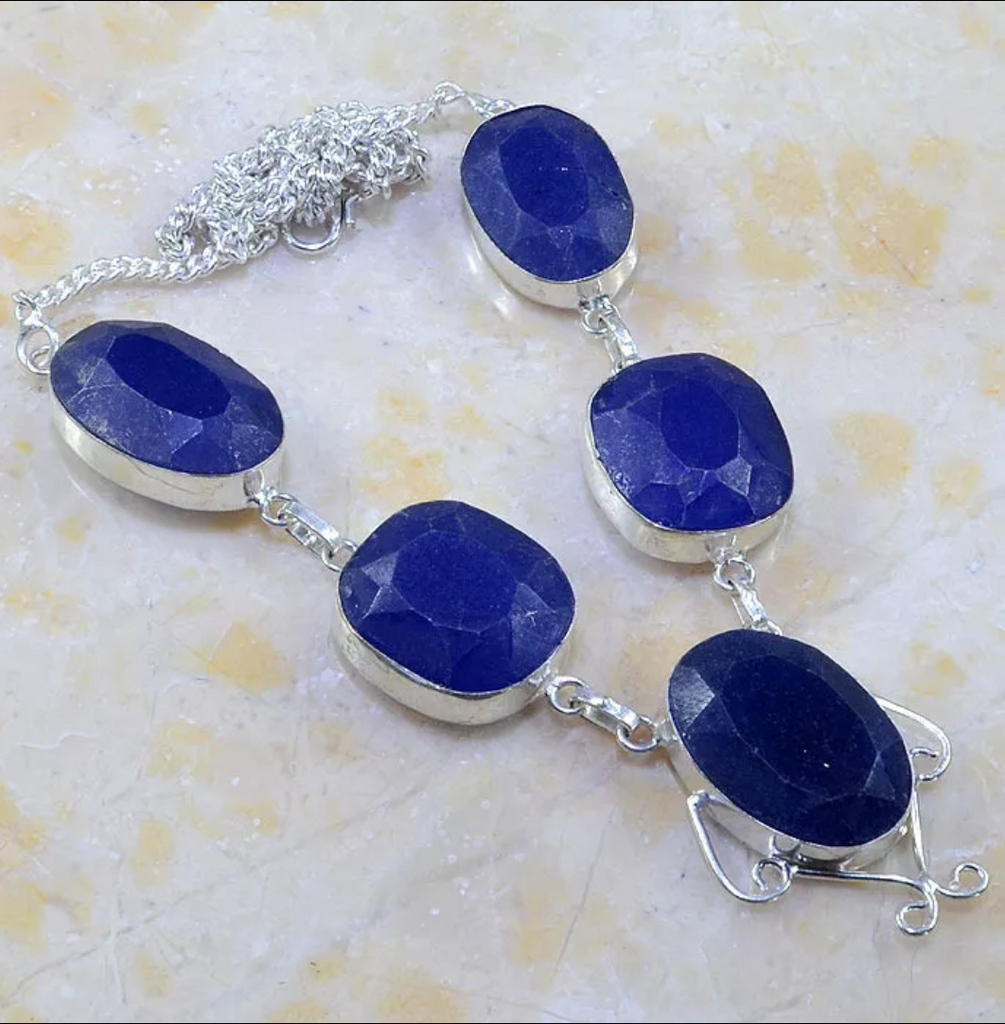 silver, sapphire necklace