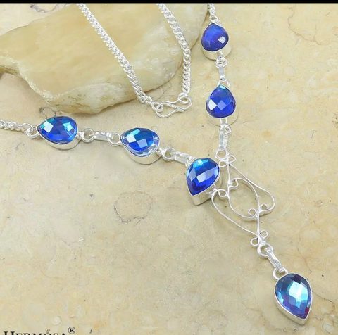 silver, blue rainbow topaz