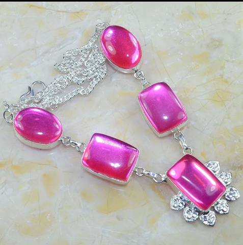 silver, pink rainbow topaz