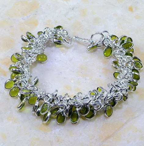 silver, peridot