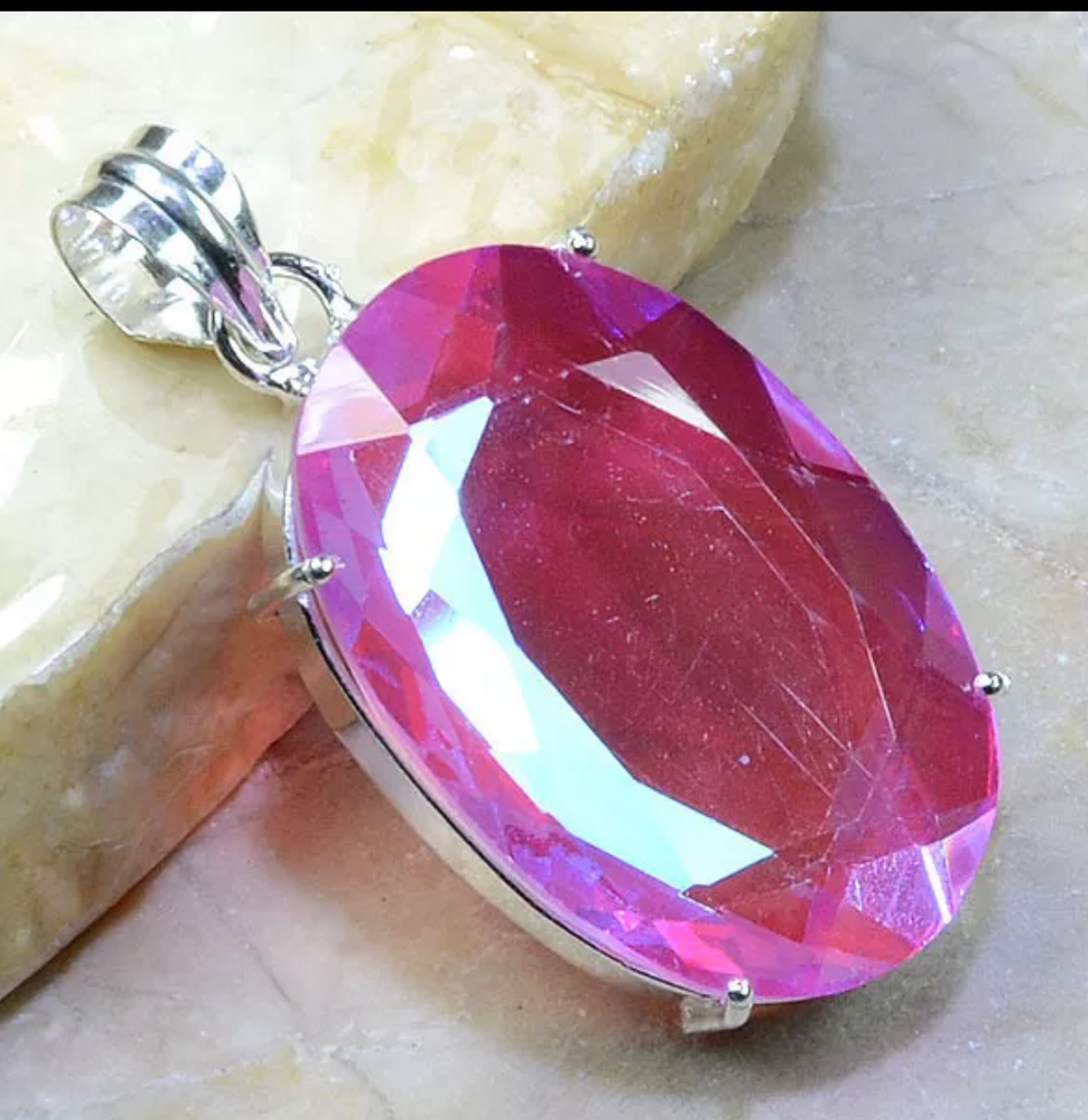 silver, pink rainbow topaz