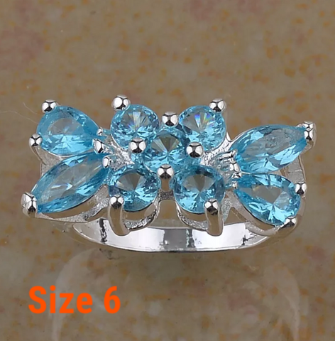 silver, blue topaz