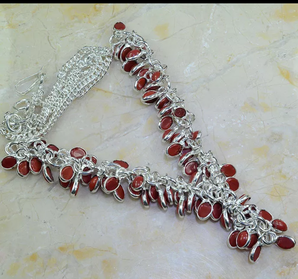 silver, red agate