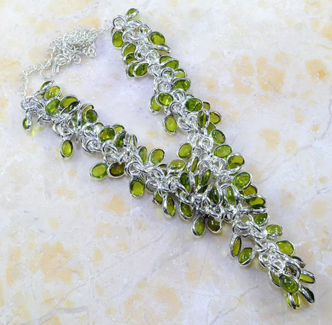 silver, peridot