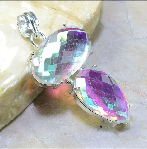 silver, rainbow topaz