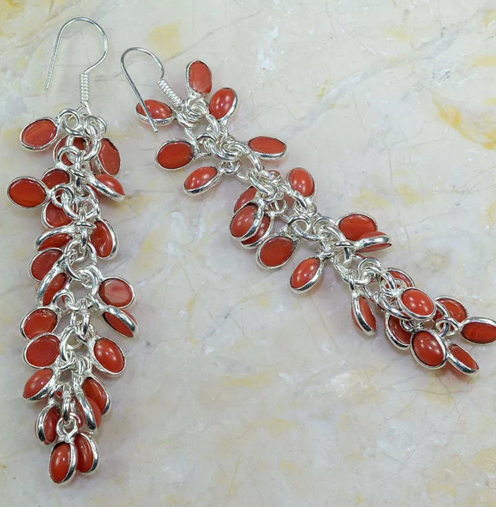 silver, red agate