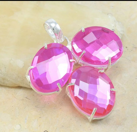 silver, pink rainbow topaz