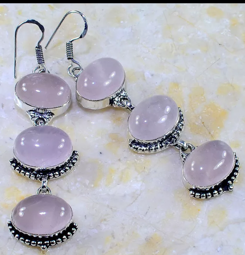 silver, pink quartz