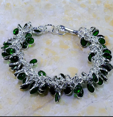 silver, green quartz