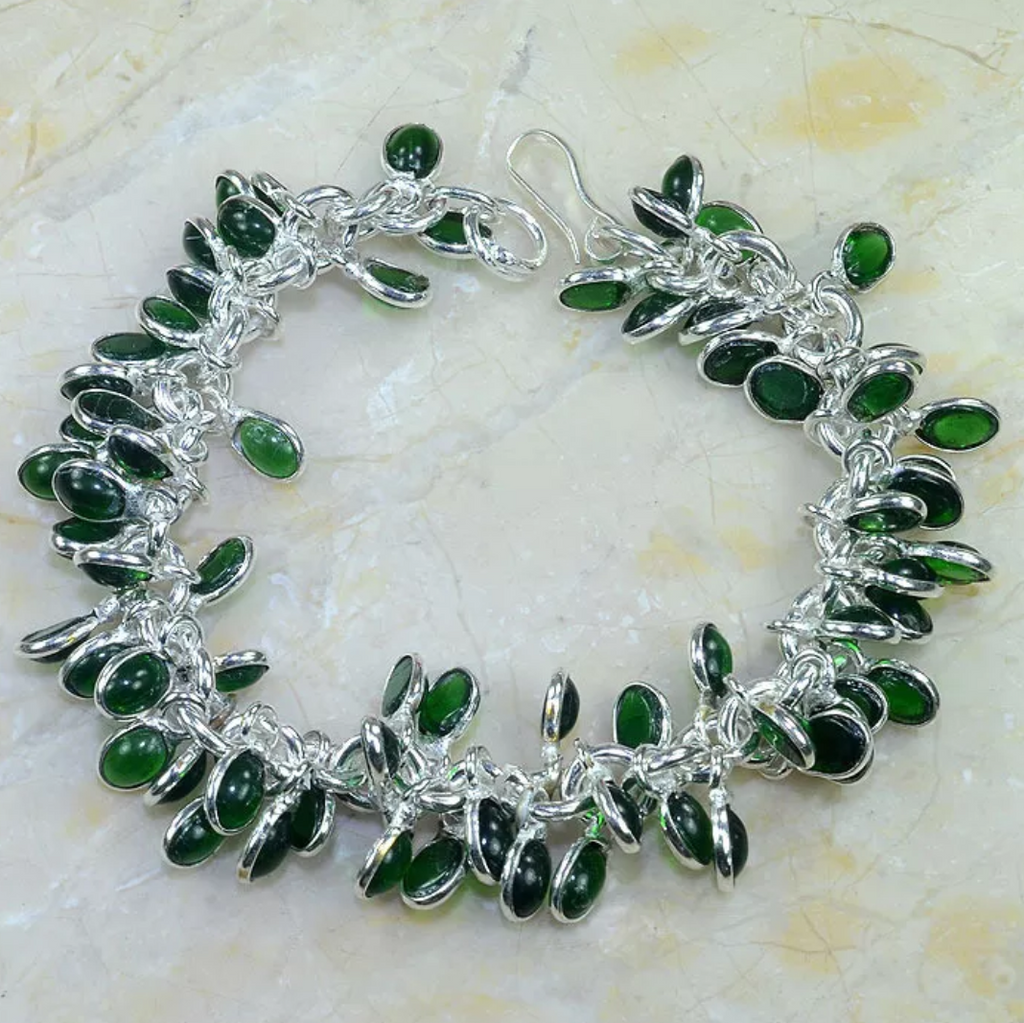 silver, green quartz