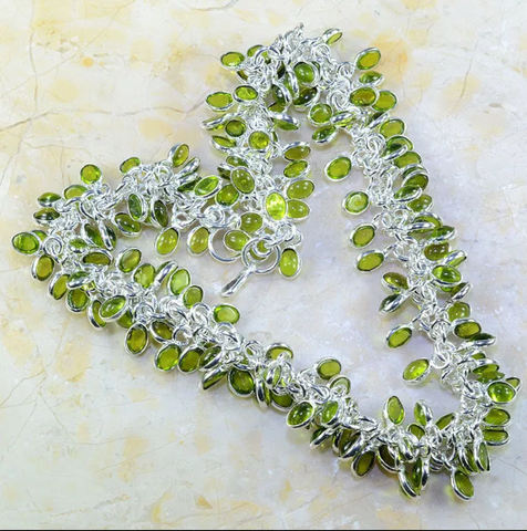 silver, peridot