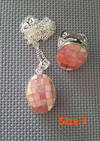 silver, pink abalone