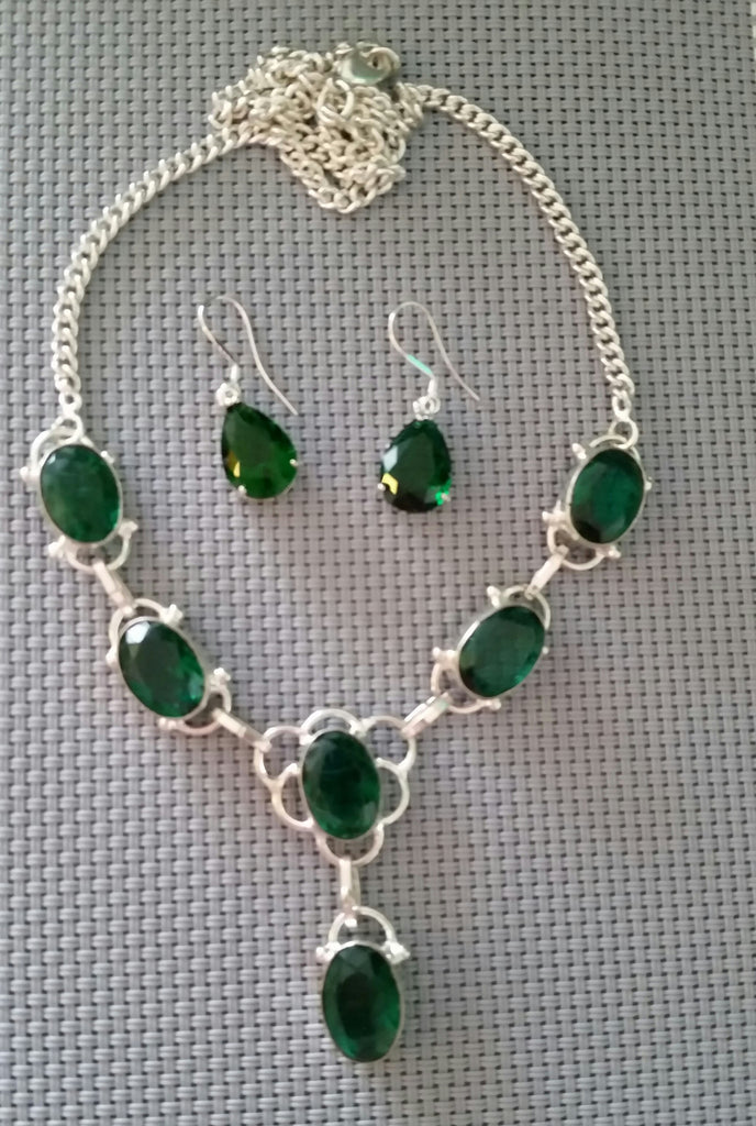 silver, emerald green quartz