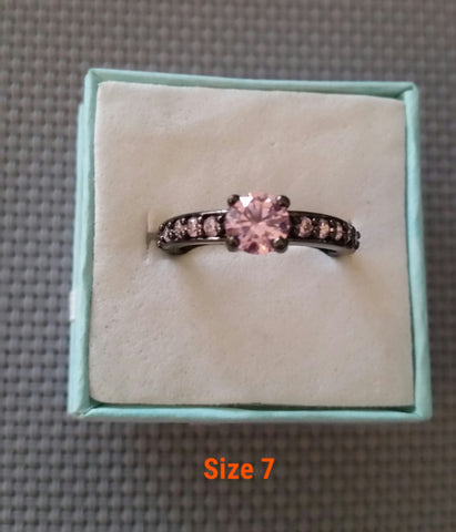 Black gold filled, pink zircon, size 7