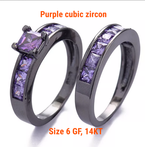 Black gold filled, purple zircon, size 6