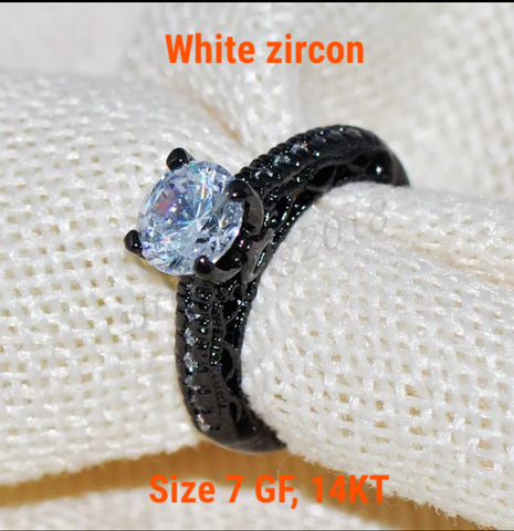 Black gold filled, white zircon, size 7