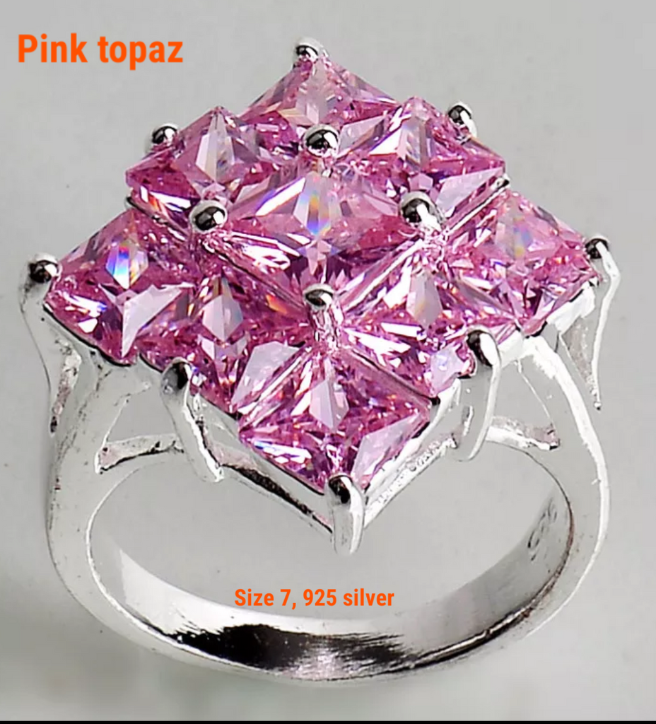 silver, pink topaz, size 7