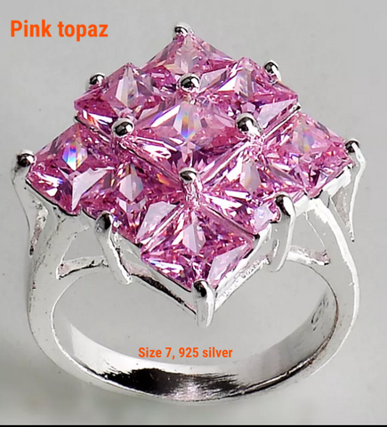 silver, pink topaz, size 7