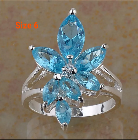 silver, blue topaz size 6