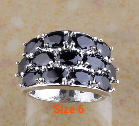 silver, black onyx, size 6