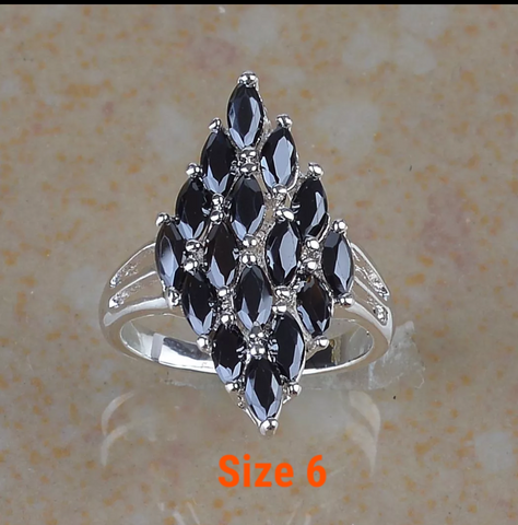 silver, black onyx, size 6