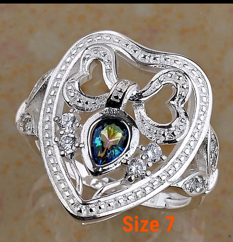 silver, rainbow topaz, size 7