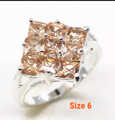 silver, morganite, size 6