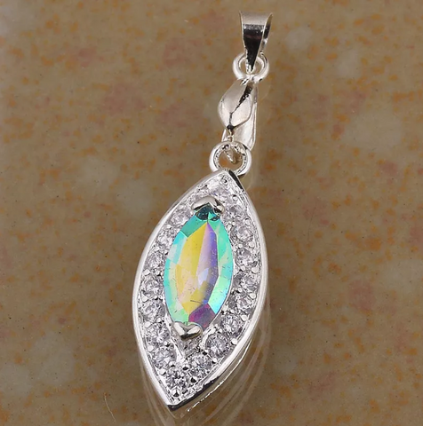 silver, rainbow topaz pendant